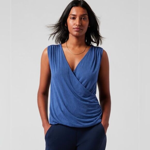 Athleta Breezy Wrap Camo Tank Top Shirt Chrome Blue Women's Size Small - Picture 1 of 5